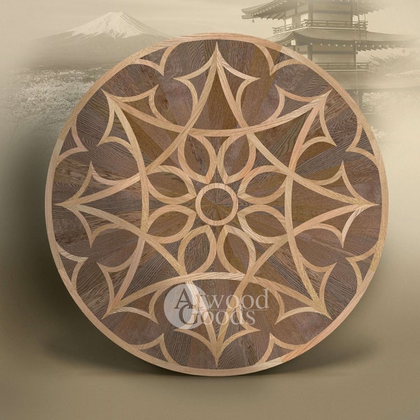 Wood floor medallion "Ronin" Wood floor inlay Hardwood floor Parquet flooring Wall decor Wood table desk Table top AtwoodGoods Handmade