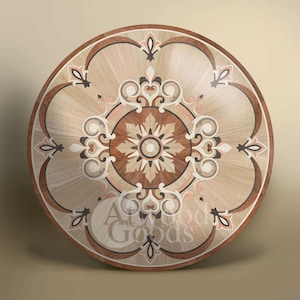 Wood Floor Medallion &quot;Genoa&quot; – Baroque Inlay for Parquet / Hardwood | Classical Handmade Floor Centerpiece | Luxury Renovation & Restoration