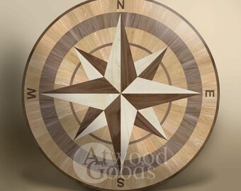 Wooden floor medallion "Gray bay" - Compass rose inlay - Hardwood flooring - AtwoodGoods - Handmade