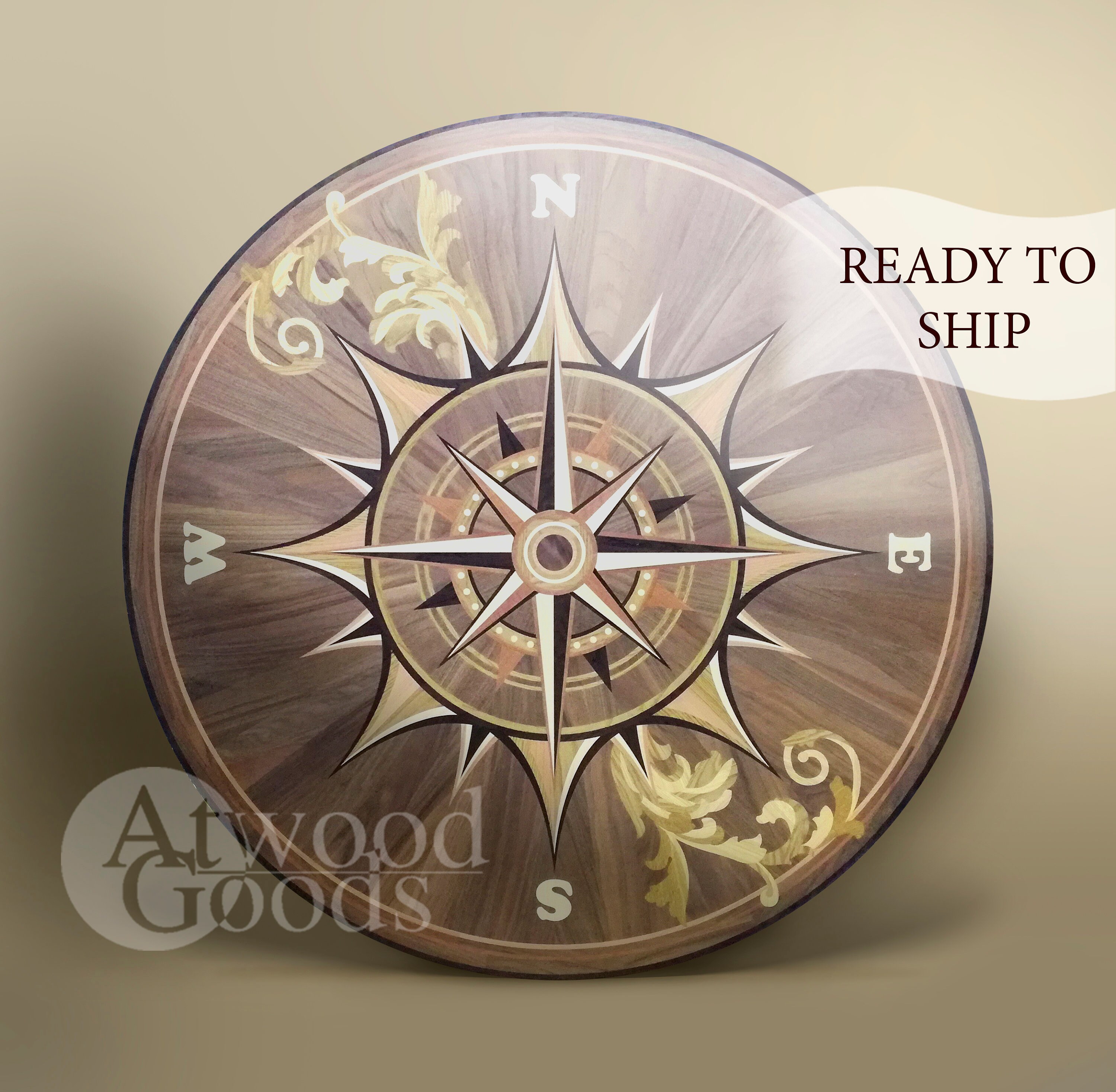 36 Wood floor medallion Compass rose Handmade Etsy