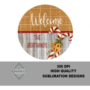 Digital PNG | Christmas Door/Wall Hanger | Sign |  Farmhouse | Vintage Peppermint Christmas | Multiuse - Resizable for larger rounds, bagtag