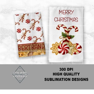 Vintage Peppermint Christmas PNG JPEG Set of 2, Candy Cane Farmhouse Kitchen Towel Pillow Design, Sublimation Download, Rustic Holiday Decor