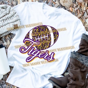 Digital Tigers Leopard Print Purple and Gold Football Sublimation Digital Design Download PNG *Message me to customize for you*