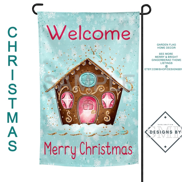Digital Christmas Garden flag, Gingerbread House, Welcome, Merry Christmas, Merry & Bright, Set of 3 Sublimation Digital Download