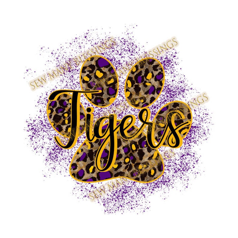 Digital Tigers Set of 2 Purple and Gold Leopard Paw Animal | Etsy