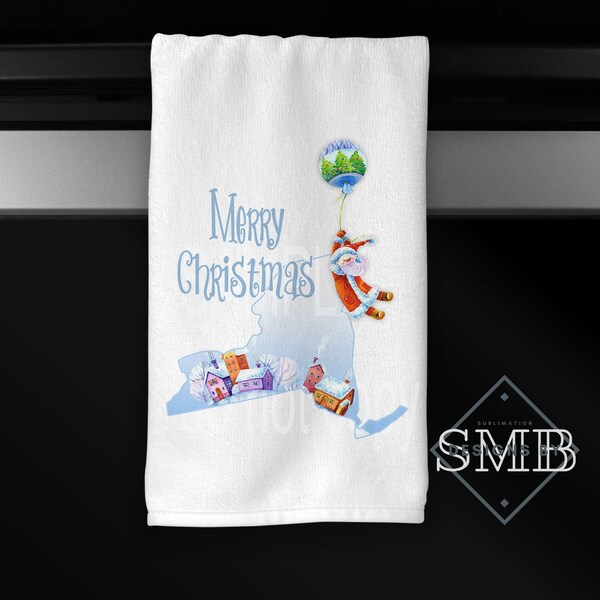 Digital Christmas, New York, state, Flying Santa, Snow Village, Merry Christmas,  Sublimation Digital Design Download