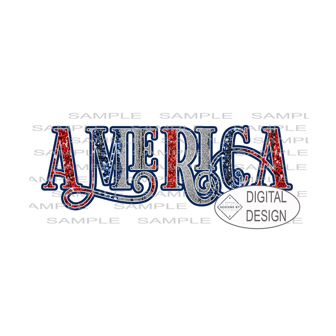 Digital America Word art American Flag Faux Glitter Red Etsy Italia