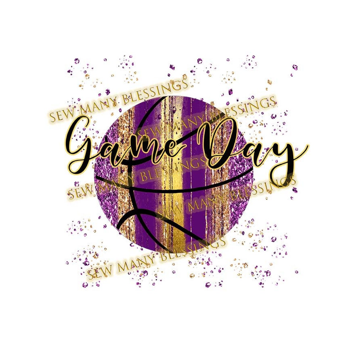 Digital Basketball Purple and Gold Game Day Confetti Grunge Etsy