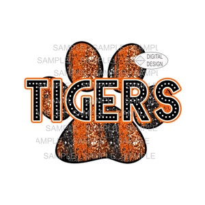 Digital Tigers Paw, Black and Orange, Faux Glitter Grunge, Tiger Paw,  Sports,  Sublimation,  Digital Design Download PNG