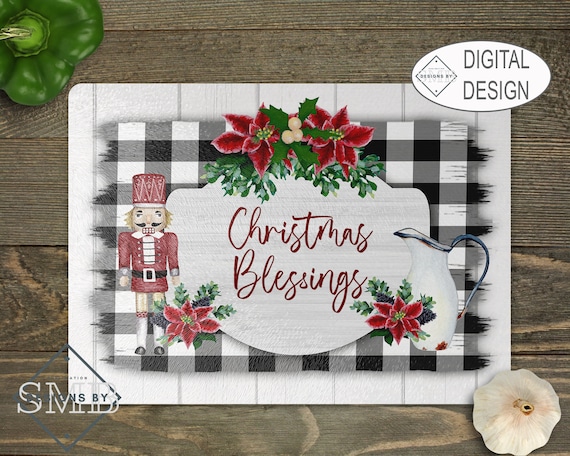 Digital JPEG Set of 2 Cutting Board Farmhouse Rustic Nutcracker Theme  Rustic White/gray Wood Sublimation Design Download 300 DPI 