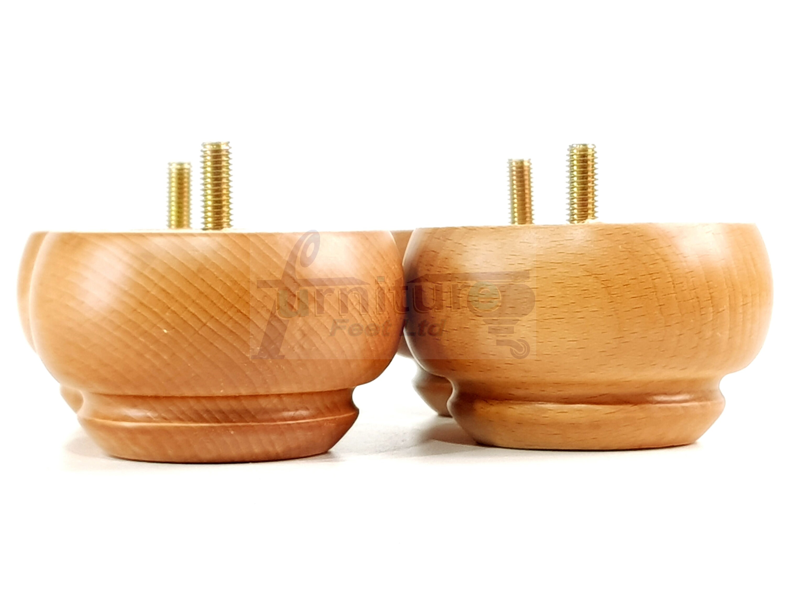 4 Replacement Turned Bun Leg Wooden Sofa Feet 55mm High Oak M10 Chairs