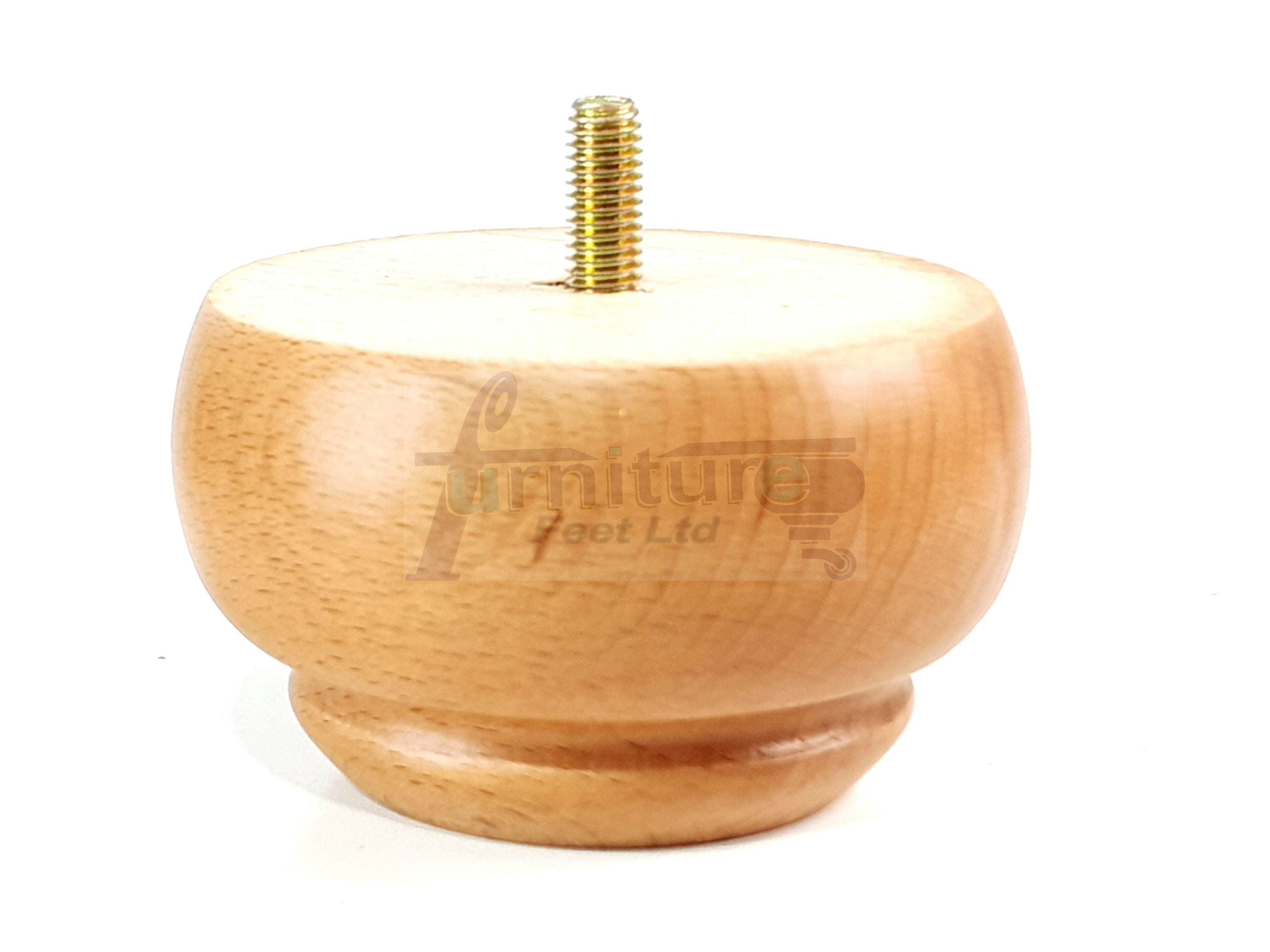 4 Replacement Turned Bun Leg Wooden Sofa Feet 55mm High Oak M10 Chairs