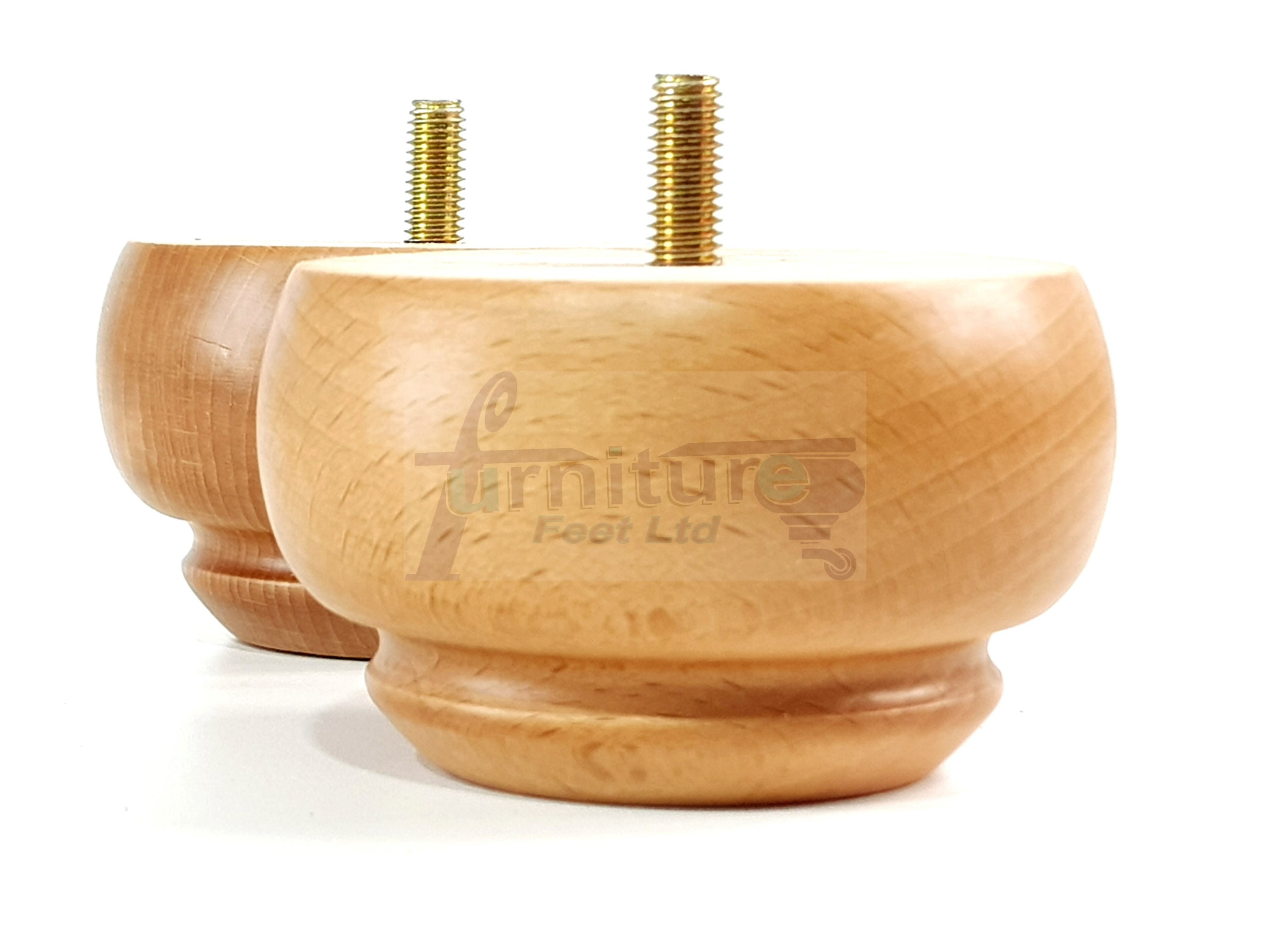 4 Replacement Turned Bun Leg Wooden Sofa Feet 55mm High Oak M10 Chairs