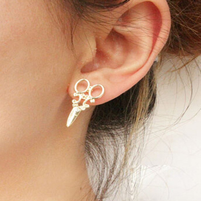 Gold plated ornate scissor stud earrings complete with gift Etsy