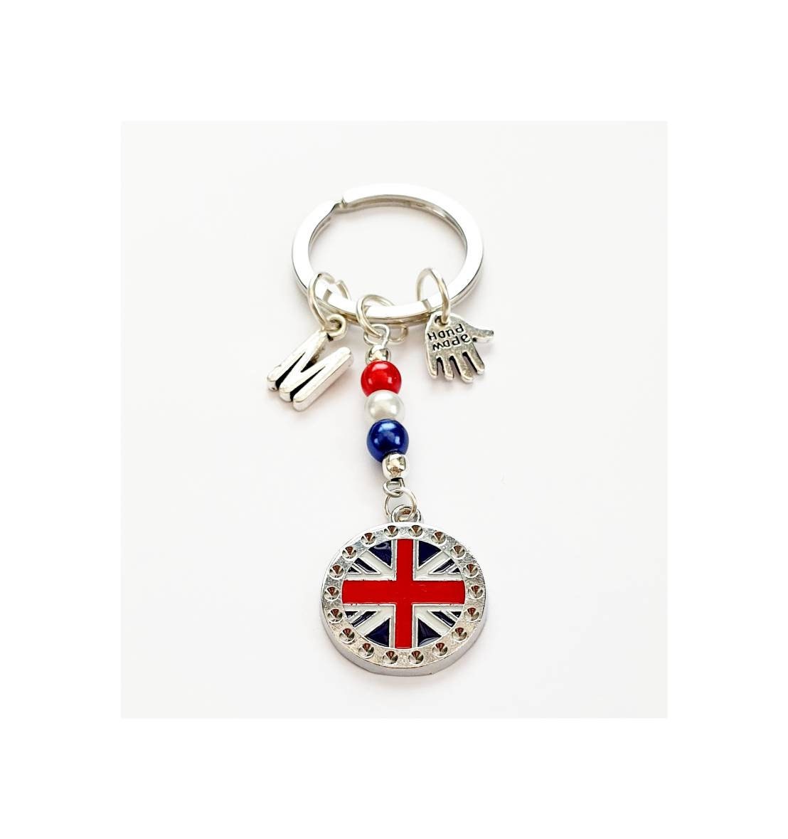 Union Jack personalised initial keyring beads and three Etsy