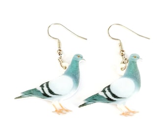 Pigeon earrings, dangle or stud style, with free gift wrap, gift bag & gift tag if needed, racing pigeon, homing pigeon, dove