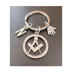 Freemasons masonic square & compass keyring, personalised inital keyring, includes gift wrap and gift bag