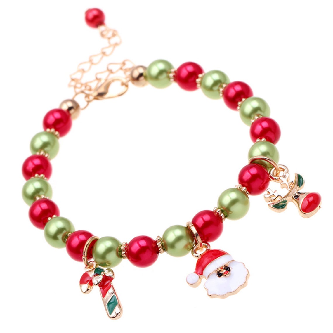 Christmas Charm Bracelet Red & Green Beads Complete With Etsy
