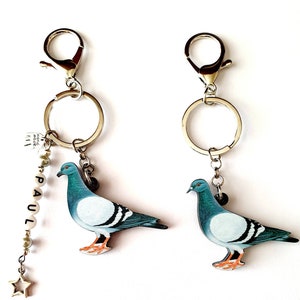 Racing / homing pigeon keyring / bag charm, Plain or personalised, complete with free gift wrap,  gift bag and FREE UK POSTAGE