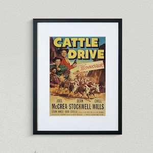 Vintage Movie Poster - Cattle Drive - Joel McCrea - Dean Stockwell - Movie Print