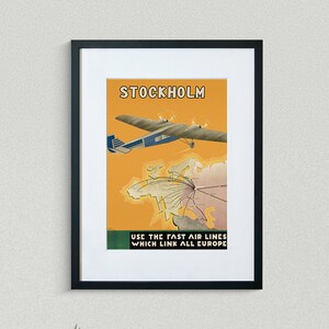 Stockholm Travel Print - European Travel Poster - Sweden Travel Print - Airplane Poster - Vintage Travel Poster - Framed Travel Print