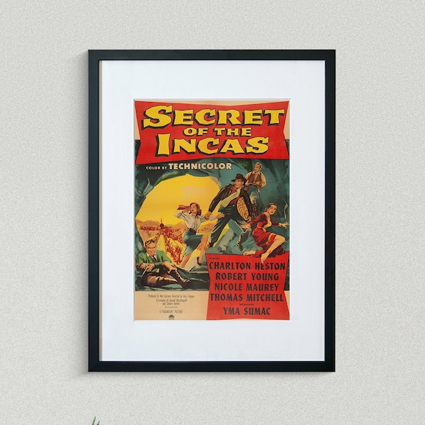 Vintage Movie Poster - Secret Of The Incas - Charlton Heston - Robert Young -  Movie Print