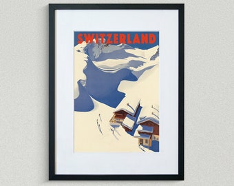 Switzerland Travel Print - European Travel Poster - Ski Lodge Poster - Vintage Travel Poster - Framed Travel Print