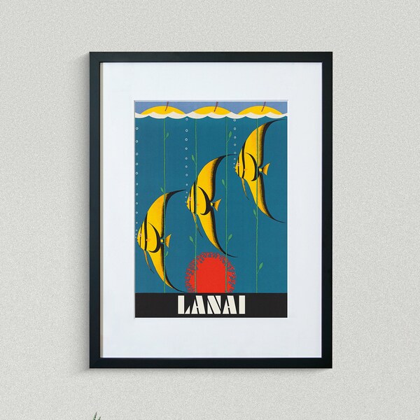 Lanai Travel Print - Hawaii Travel Poster - Fish Wall Decor - Vintage Travel Poster - Framed Travel Print