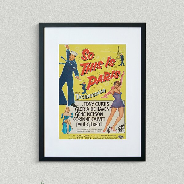 Vintage Movie Poster - So This Is Paris - Tony Curtis - Gloria De Haven -  Movie Print