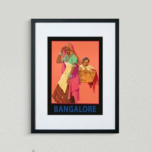 Bangalore Travel Print - cartel de viaje asiático - impresión de viaje india - cartel de la madre y el niño - cartel de viaje vintage - impresión de viaje enmarcada