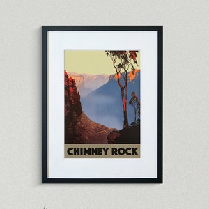 Chimney Rock Travel Print - North Carolina Travel Poster - Chimney Rock Mountains - Vintage Travel Poster - Framed Travel Print