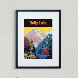 Holly Lake Travel Print - Wyoming Travel Poster - Grand Teton National Park - Vintage Travel Poster - Framed Travel Print