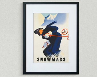 Snowmass Travel Print - Colorado Travel Poster - Skiing Poster - Vintage Travel Poster - Framed Travel Print