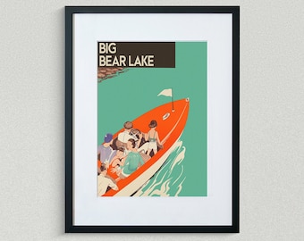 Big Bear Lake Travel Print - California Travel Poster - Big Bear Lake Boat Tour - Vintage Travel Poster - Framed Travel Print