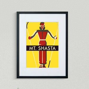 Mt. Shasta Travel Print - California Travel Poster - Skiing Poster - Vintage Travel Poster - Framed Travel Print