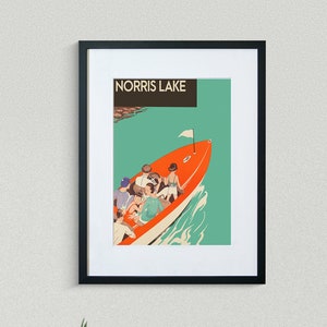 Norris Lake Travel Print - Tennessee Travel Poster - Norris Lake Boat Tour - Vintage Travel Poster - Framed Travel Print