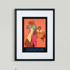 Jodhpur impresión de viaje - cartel de viaje asiático - impresión de viaje indio - madre y el niño cartel - cartel de viaje vintage - impresión de viaje enmarcado