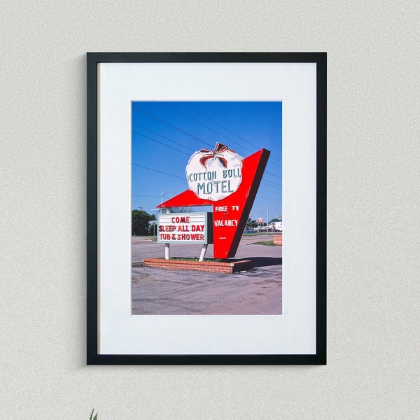 Americana Fine Art Prints - Vintage Photography - Cotton Boll Motel Sign - Canute - Oklahoma - Framed Art Prints