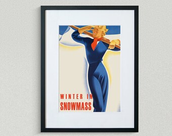 Snowmass Travel Print - Colorado Travel Poster - Skiing Print - Vintage Travel Poster - Framed Travel Print