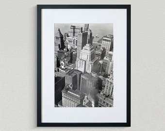 New York Fine Art Prints - Vintage Photos - Financial District Rooftops II - 60 Wall Tower - Manhattan - Black & White Photo