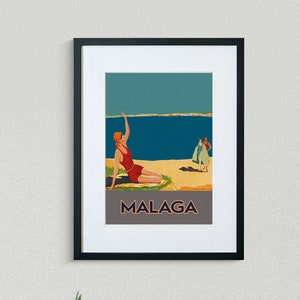 Malaga Travel Print - European Travel Poster - Spain Travel Print - Beach Poster - Vintage Travel Poster - Framed Travel Print