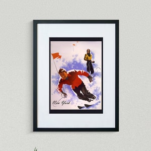 New York Travel Print - Skiing Poster - Vintage Travel Poster - Framed Travel Print