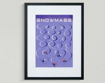 Snowmass Travel Print - Colorado Travel Poster - Skiing Poster - Vintage Travel Poster - Framed Travel Print