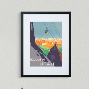 Utah Travel Print - Utah Travel Poster - Utah Gondola - Vintage Travel Poster - Framed Travel Print