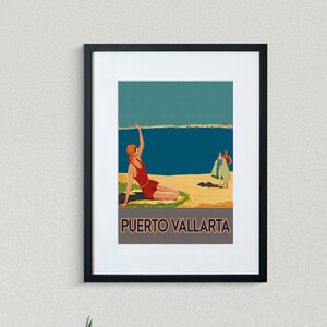 Puerto Vallarta Travel Print - Mexico Travel Poster - Beach Poster - Vintage Travel Poster - Framed Travel Print