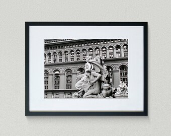 New York Fine Art Prints - Vintage Photos - Custom House Statue - Rear of N.Y. Produce Exchange Building - Manhattan - Black & White Photo