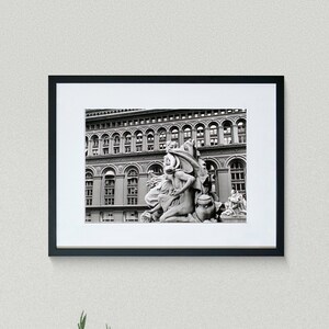 New York Fine Art Prints - Vintage Photos - Custom House Statue - Rear of N.Y. Produce Exchange Building - Manhattan - Black & White Photo