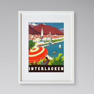 Interlacken Travel Print - European Travel Poster - Swiss Travel Print - Beach Poster - Vintage Travel Poster - Framed Travel Print