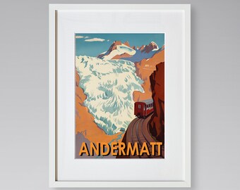 Andermatt Travel Print - European Travel Poster - Swiss Travel Print - Swiss Alps Poster - Vintage Travel Poster - Framed Travel Print