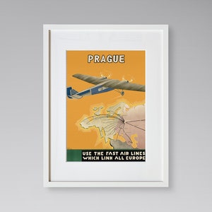Prague Travel Print - European Travel Poster - Czech Republic Travel Print - Airplane Poster - Vintage Travel Poster - Framed Travel Print